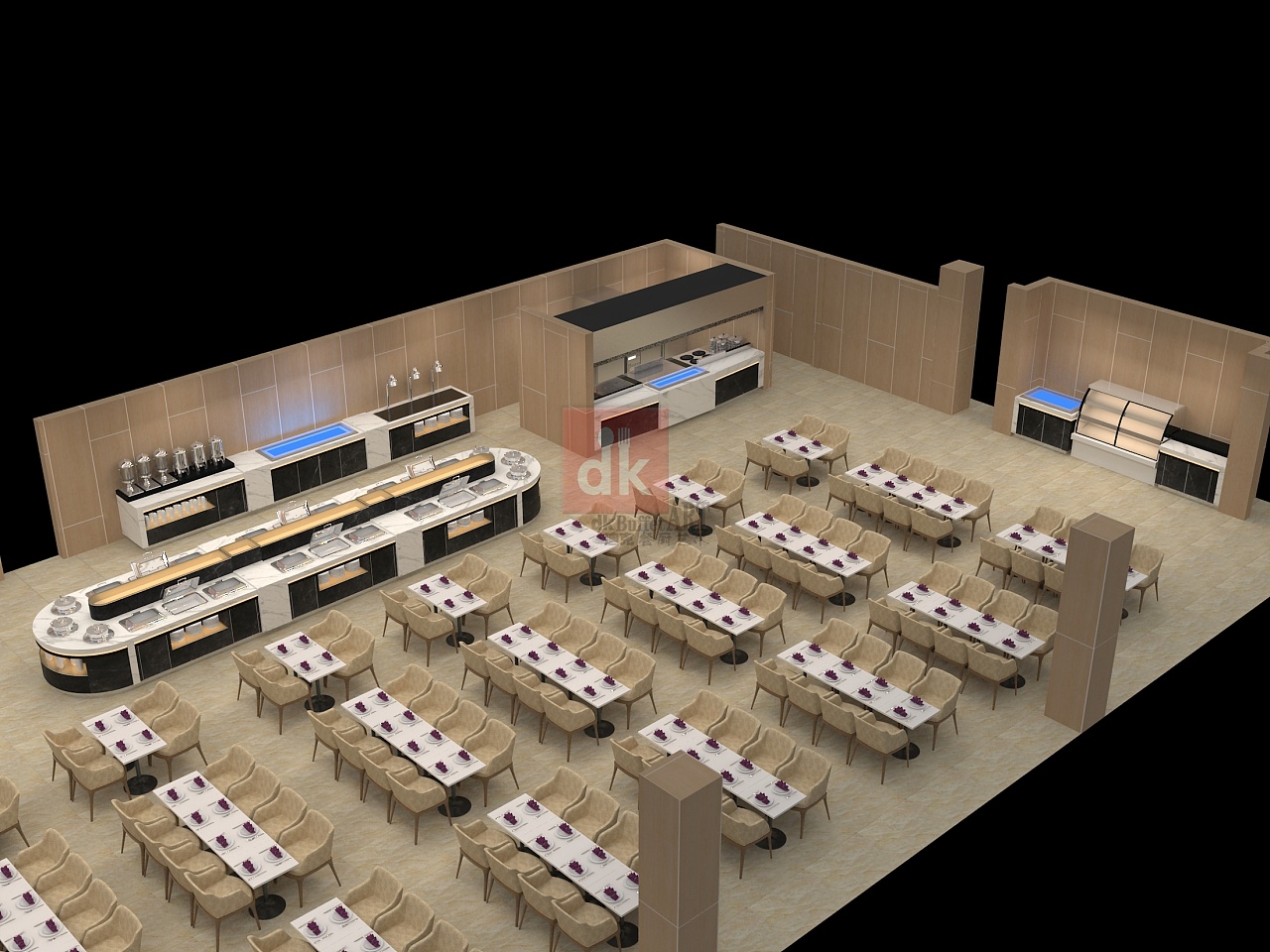 单位食堂自助餐台效果图