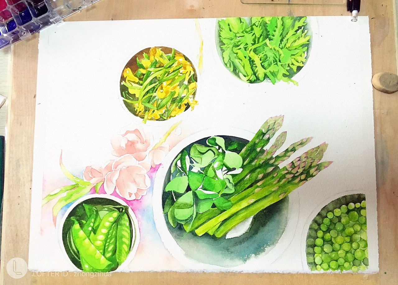 水彩 原创 三月春天 青菜 美食
