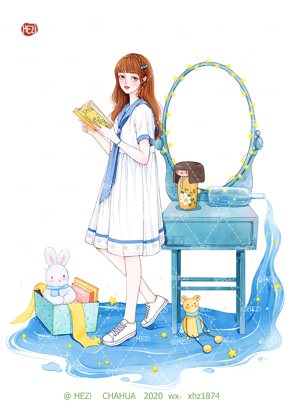 看书吧！少女！（少女水彩插画）（图ZMjE4NzcwNDQw） - 商业插画 - 站酷设计师HEZi何子原创素材 - 站酷ZCOOL