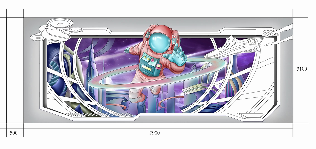 3d 科技风 墙绘设计