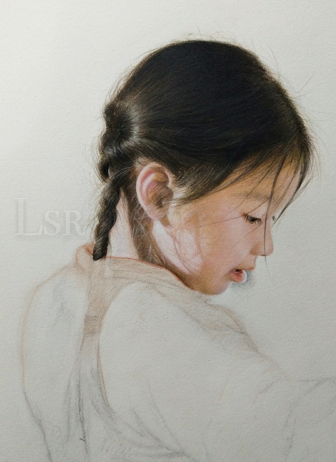 李胜仁画――红棉袄小女孩儿