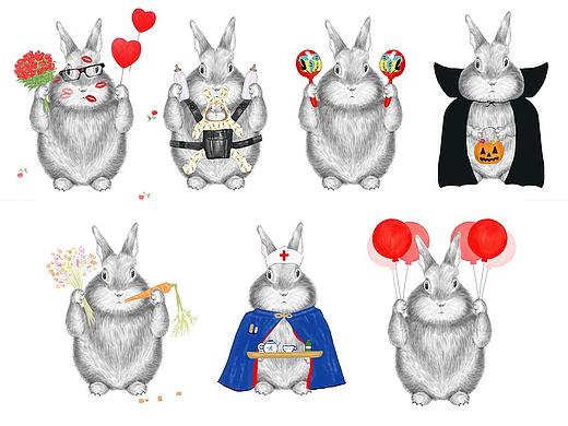 仿手绘效果兔子（个人主页-ZMjQ4MDg5NzY=） - 图案 - 站酷设计师濑三原创素材 - 站酷ZCOOL