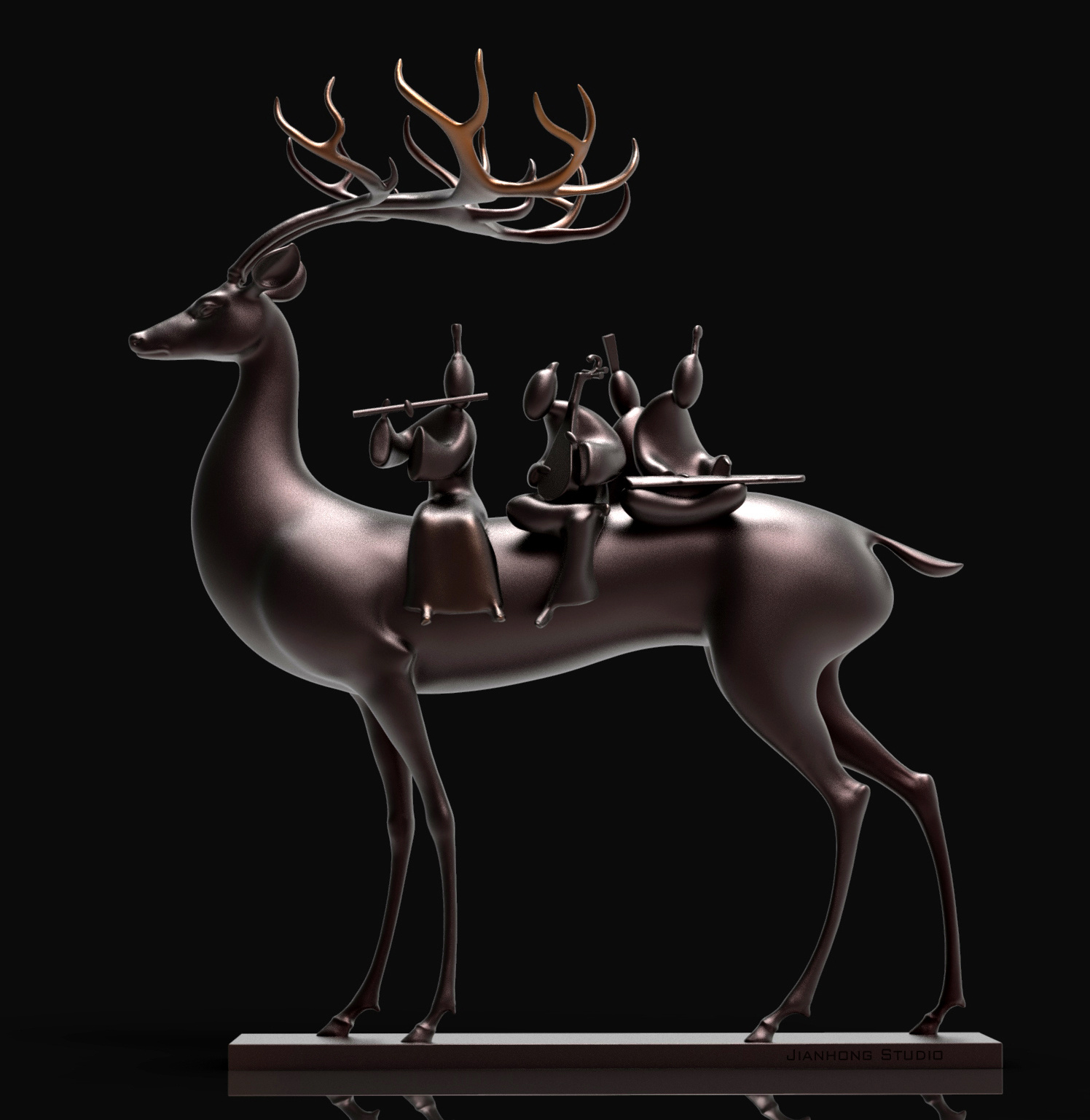 《呦呦鹿鸣-Ⅰ》 |纯艺术|雕塑|周鉴鸿_雕塑 - 原创作品 - 站酷