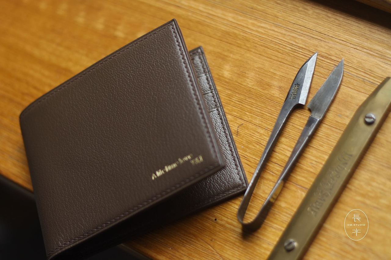 手工皮具 爱马仕法国山羊皮短夹 烫金