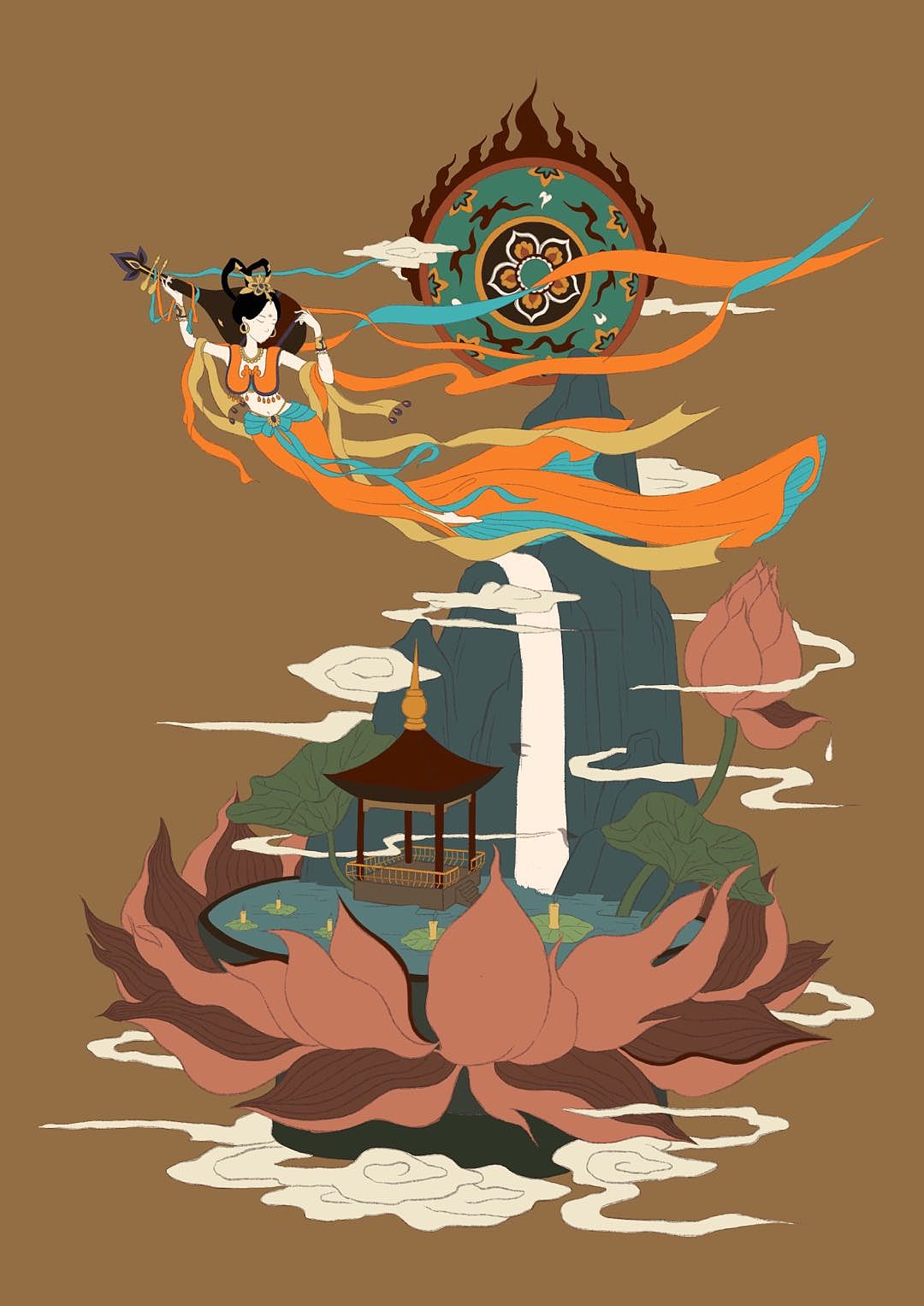 国风插画敦煌飞天