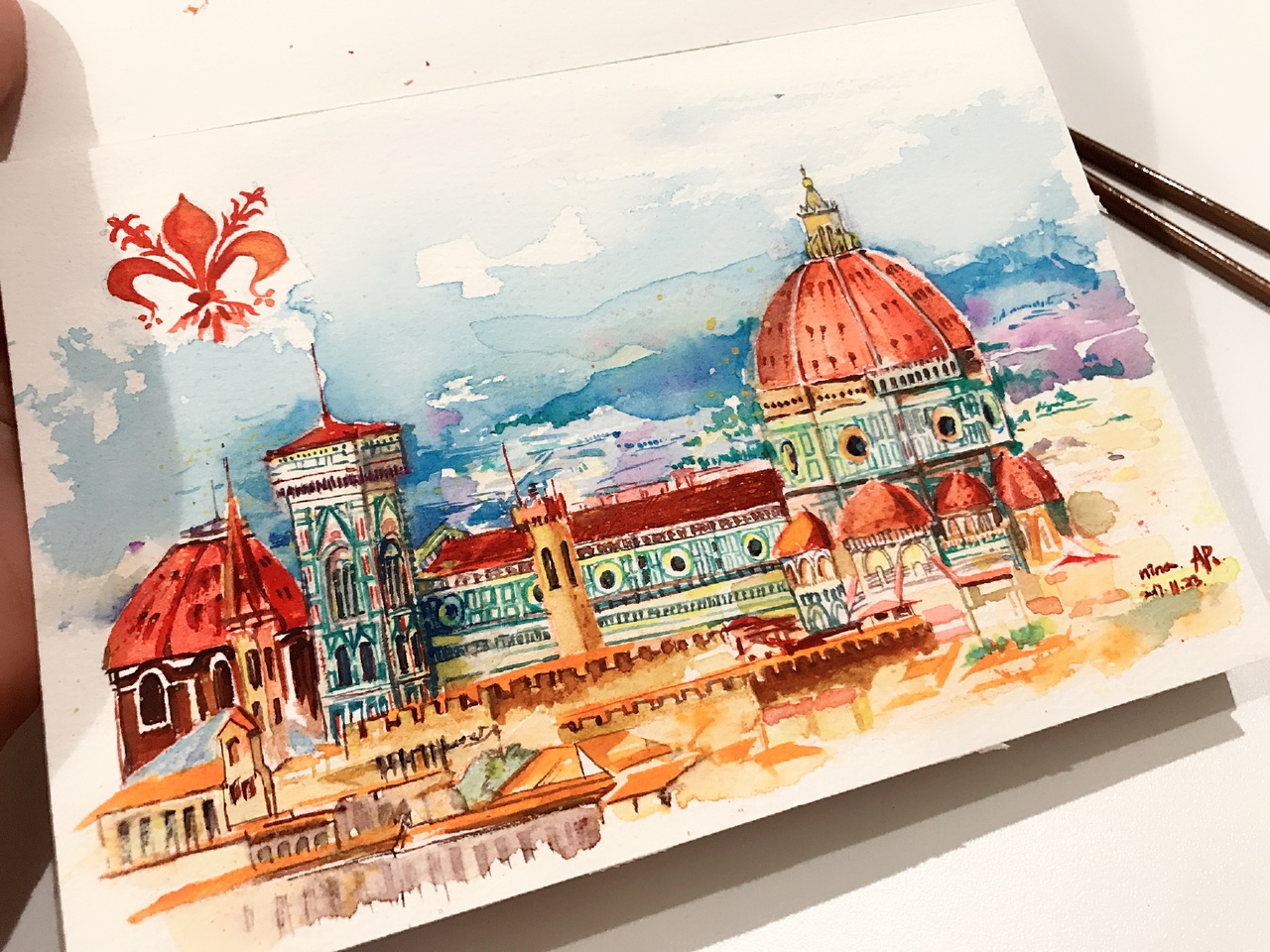 watercolor-圣母百花大教堂和米兰大教堂