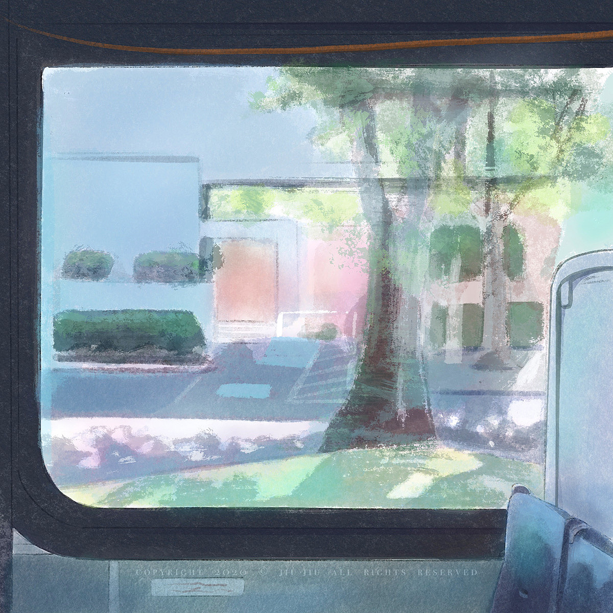 火车车窗插画图片