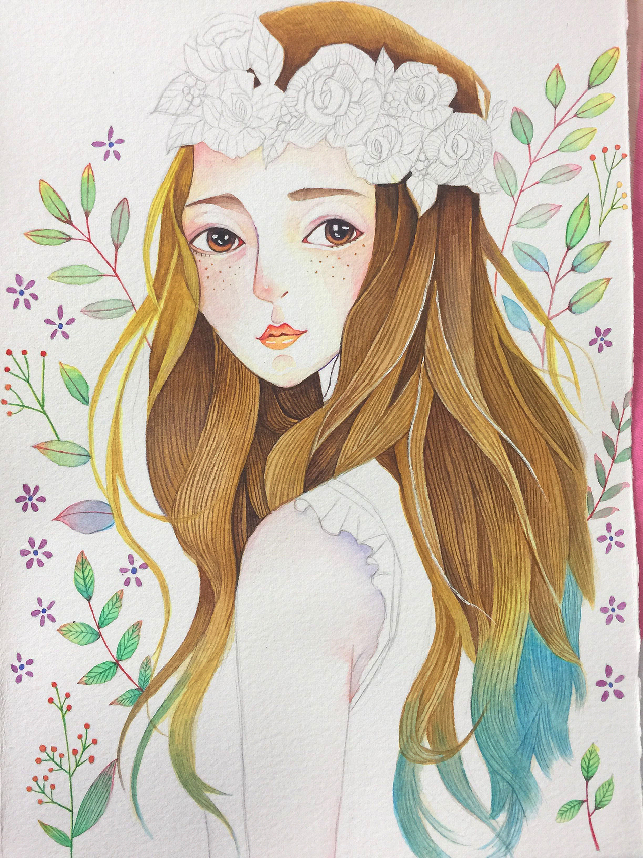 水彩人物|绘森女系超详细插画步骤图
