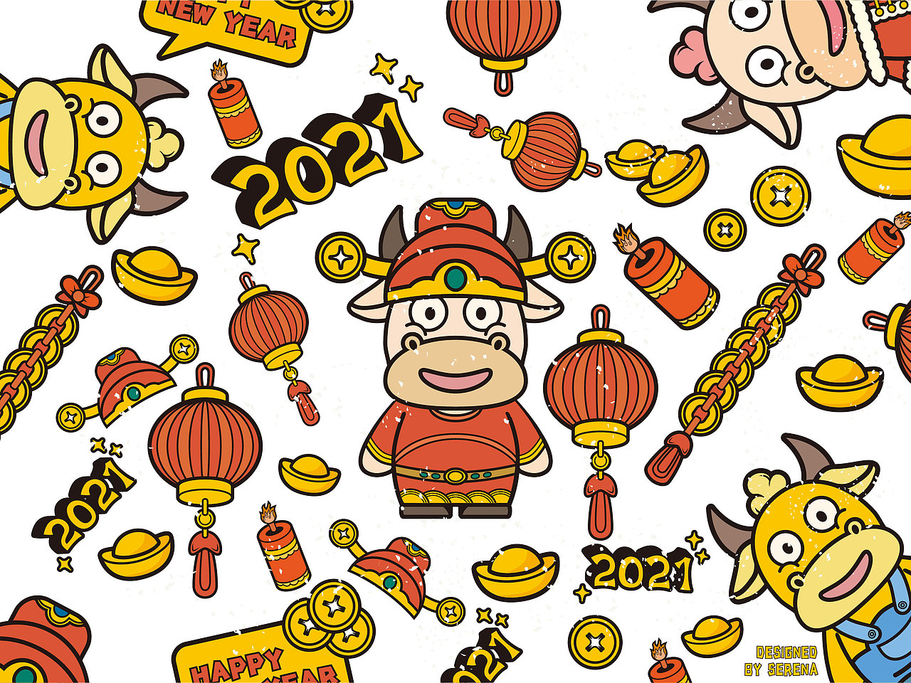 happy 牛 year!-插画练习