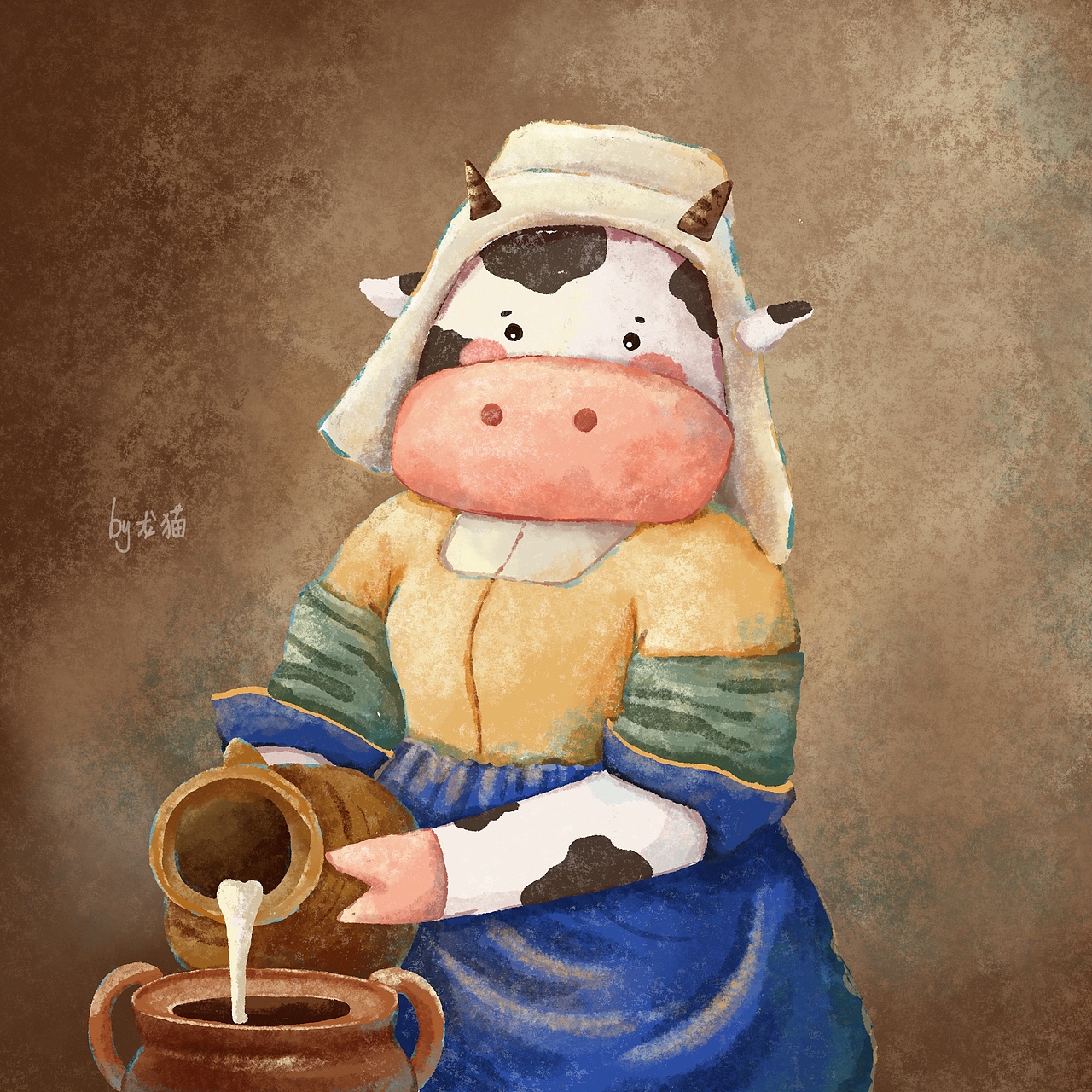 牛牛名画系列 | 原创插画| 名画转插画（图ZMjQ1MTMxMTc2） - 商业插画 - 站酷设计师龙猫黑黑原创素材 - 站酷ZCOOL