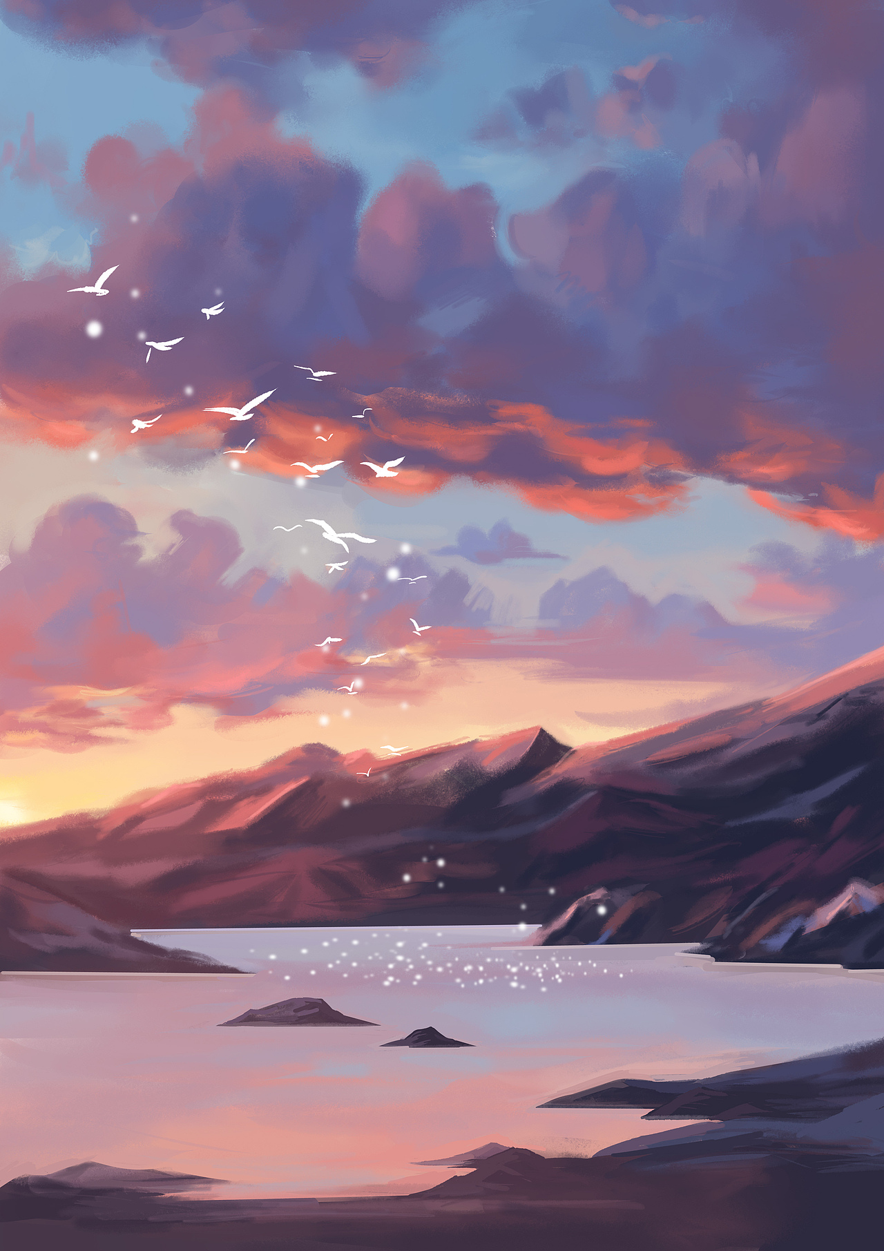 天空晚霞海边场景