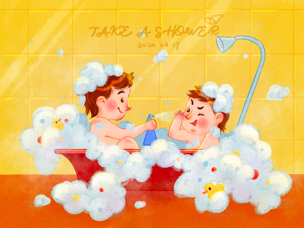 卡通洗澡的女生图片-图行天下素材网