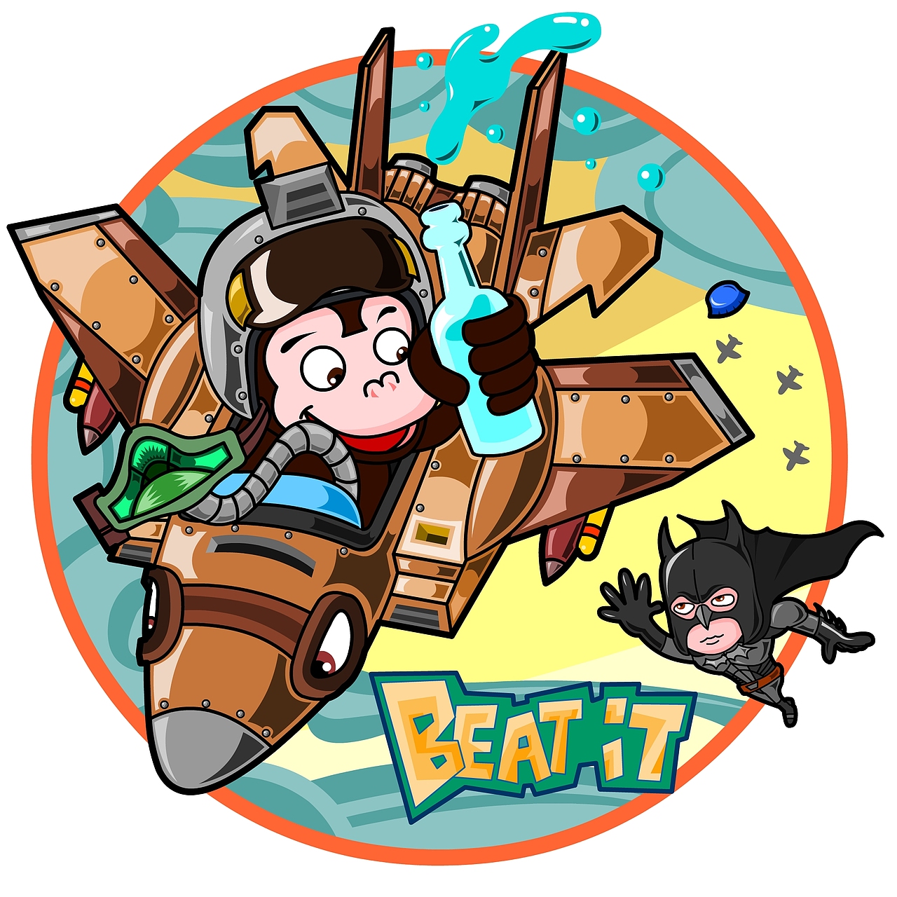 原创&nbsp;“Beat&nbsp;it&nbsp;Monkey”形象&nbsp;饮料、酒水等产品包装，广告及T恤&nbsp;