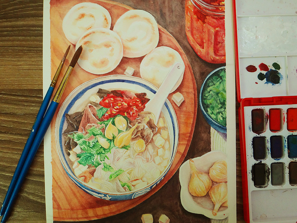 35举报26分享原创作品插画商业插画羊肉泡馍美食水彩手绘羊肉小暑节气