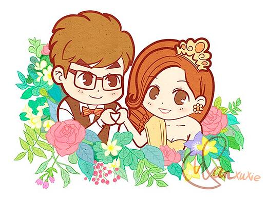 手绘q版情侣头像vi印刷卡通婚庆漫画个人专属自定义