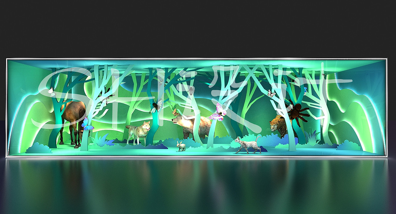 原生态，动物 绿色橱窗深化设计效果图（图ZMjY3MjAwOTc2） - 展陈设计 - 站酷设计师SH设计原创素材 - 站酷ZCOOL