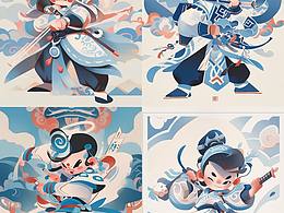 藍(lán)色京劇國風(fēng)卡通插畫設(shè)計