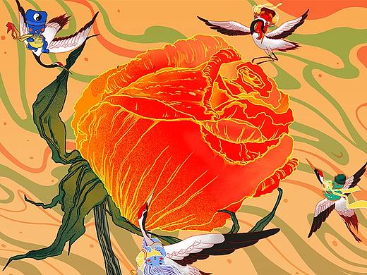 小朋友大鸟与花