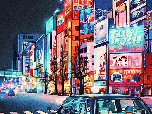 霓虹色街景