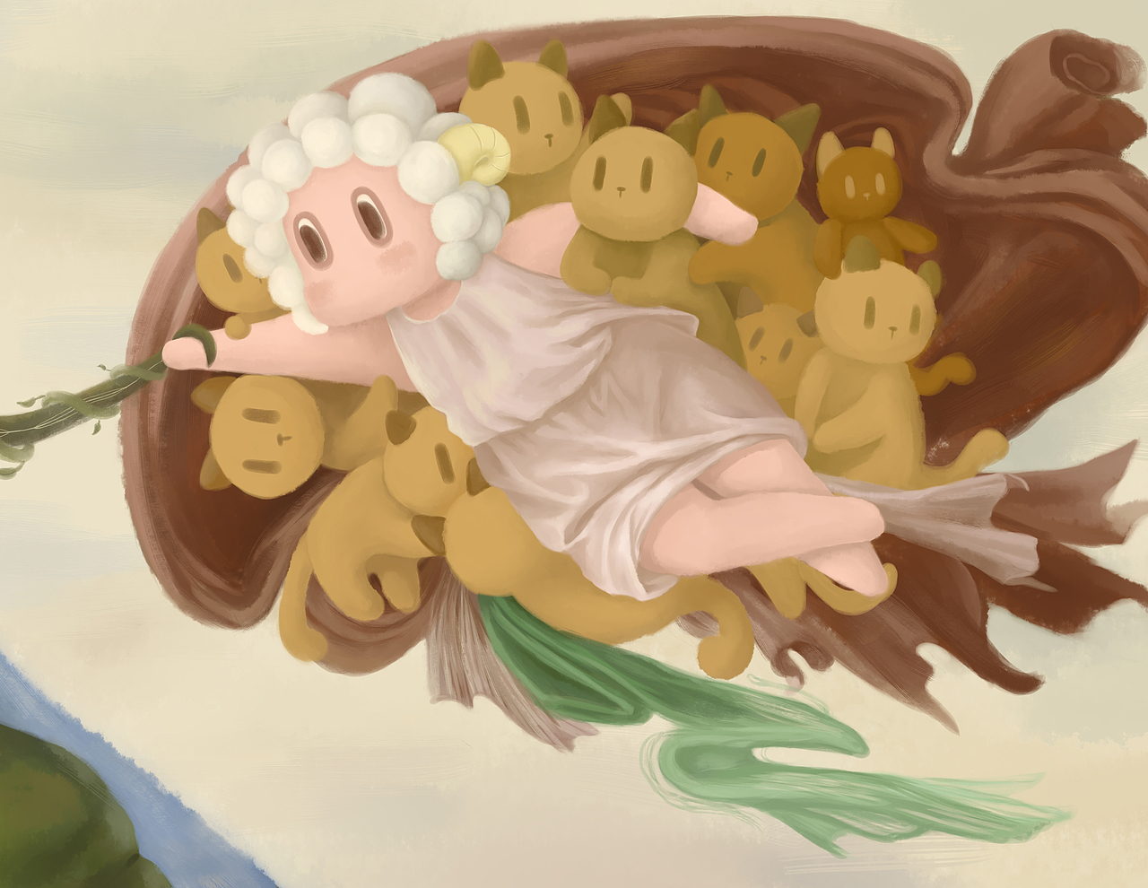 亚当的诞生小肉羊油画演绎系列