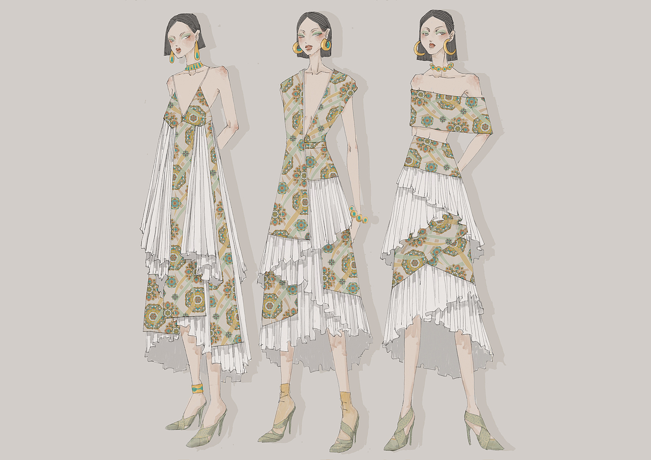 梵花飞天|礼服设计效果图（图ZMTQ2NDE0MDY0） - 正装/礼服 - 站酷设计师彭琴琴原创素材 - 站酷ZCOOL