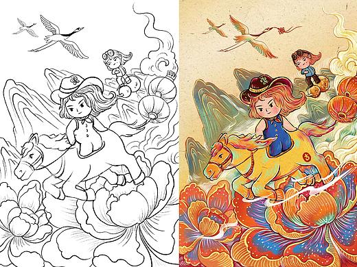 “马”年春节国风插画（一）