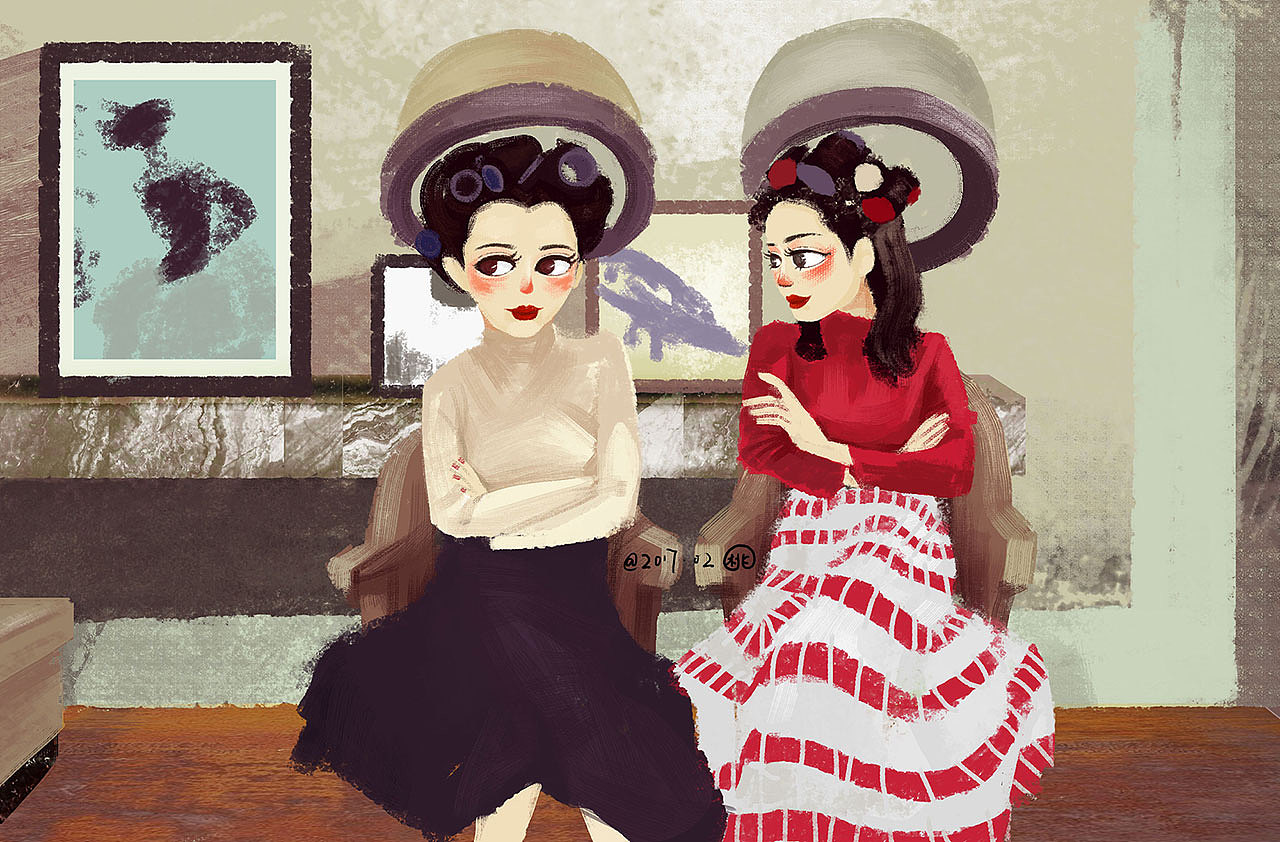理发店（图ZODU3NjYzNDg=） - 艺术插画 - 站酷设计师西春花原创素材 - 站酷ZCOOL