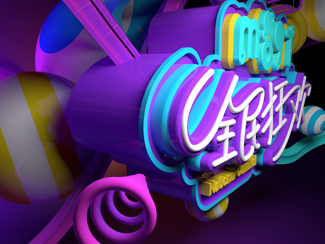 mg97/c4d字体海报练习/3d立体建模作品