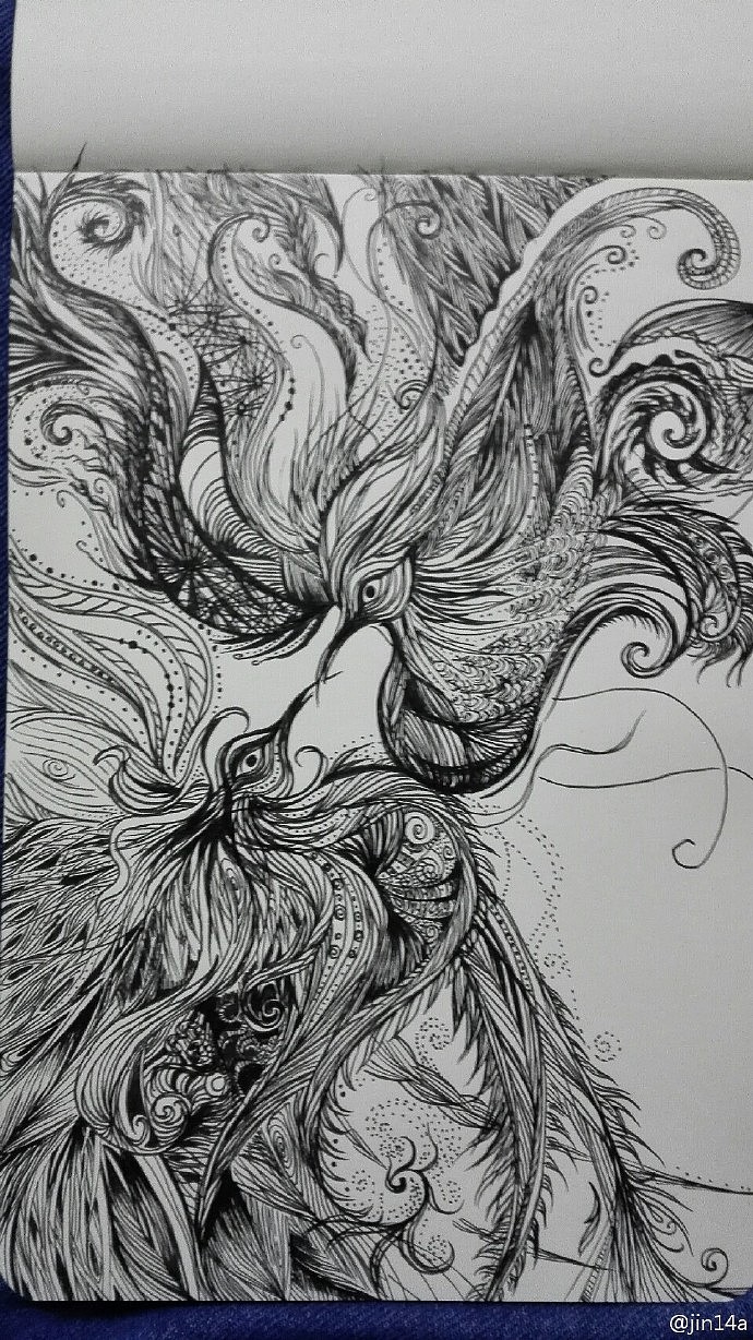 凤求凰的草图~以前上班开会时的涂鸦，重新画一下，等有时间转大图精细上稿（图ZNTY4NjM5ODg=） - 创作习作 - 站酷设计师jin14a原创素材 - 站酷ZCOOL