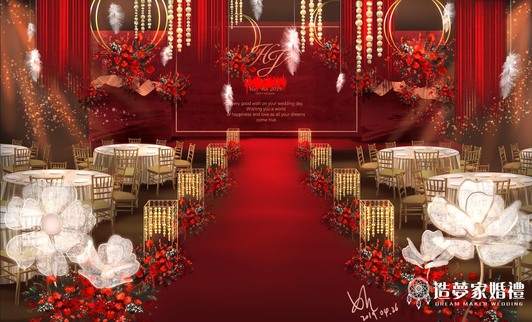 红色中式婚礼效果图|插画|概念设定|拾壹婚礼手绘 - 原创作品 - 站酷 (ZCOOL)