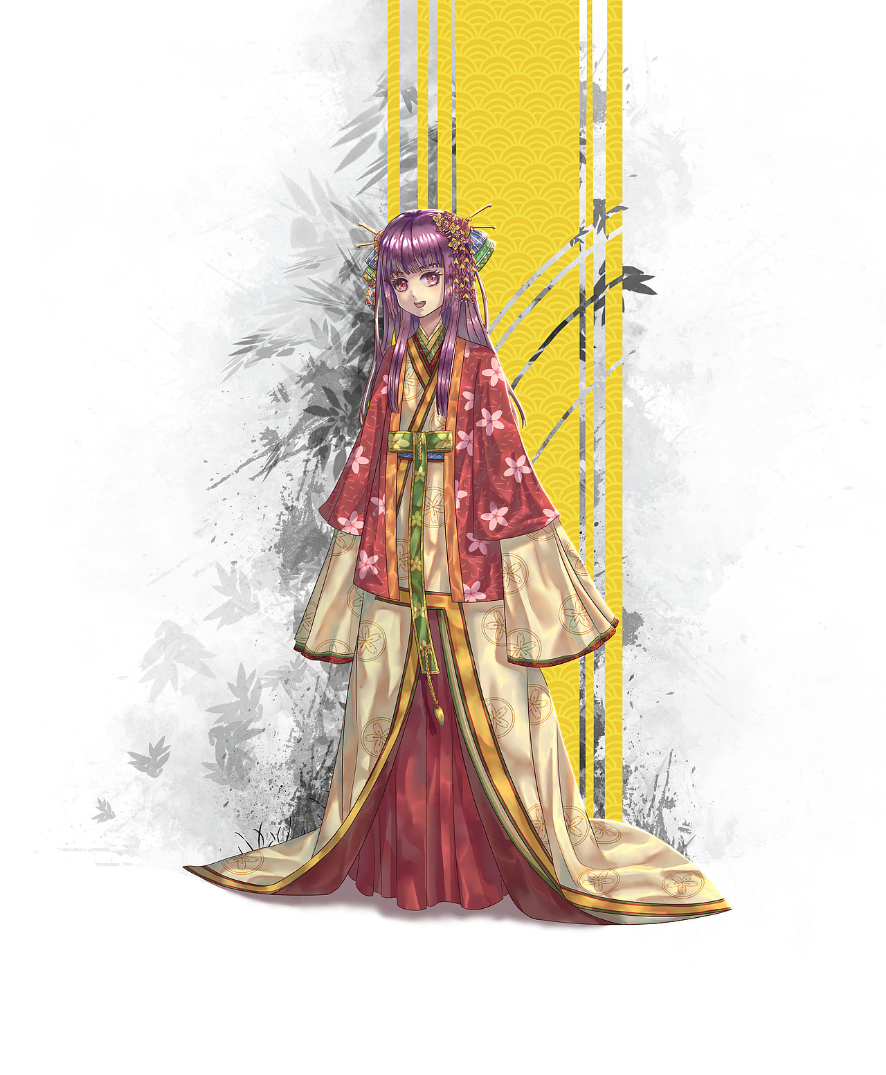 举报收藏分享原创作品插画创作习作日系和服十二单衣水墨中秋节插画猫