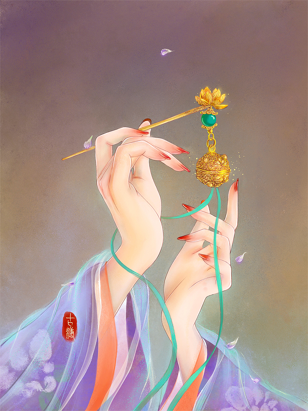 青絲漸綰玉搔頭，簪就三千繁華夢（圖ZMjY1NTQ3MTky） - 藝術(shù)插畫 - 站酷設(shè)計師古糖_原創(chuàng)素材 - 站酷ZCOOL