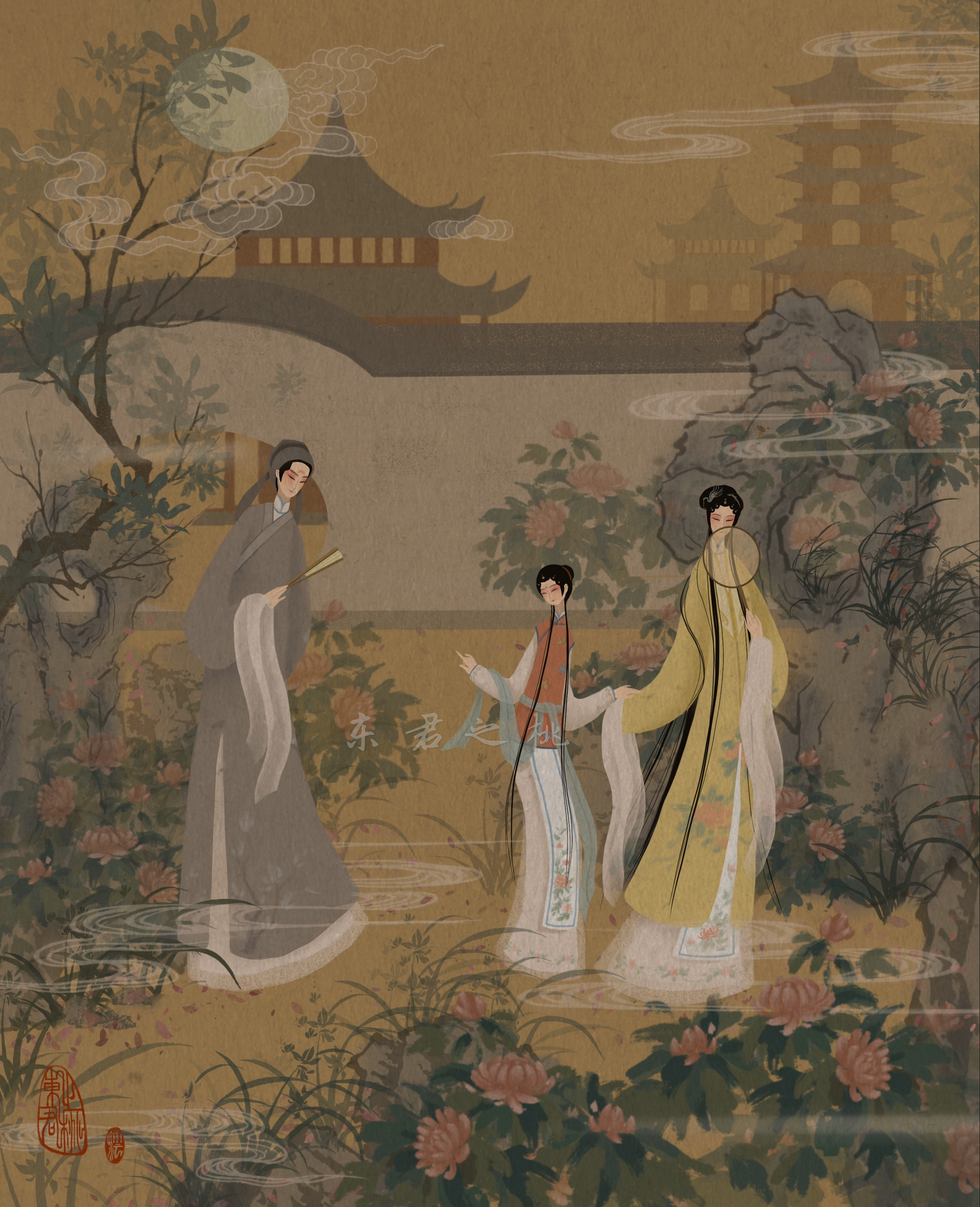 《西厢记》昆曲名剧插画系列;书籍封面插画设计