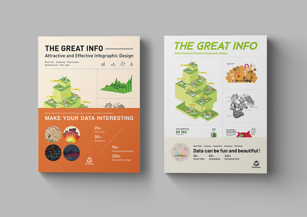 但后来为了和这个系列的其他书统一,还是采用了第一稿的设计方向,再加上腰封(左图)。可是腰封过高遮挡住了封面上的图表,反而无法突出亮点,于是也调整了腰封的尺寸,并重新设计了书名和更换了部分展示的作品,让整个封面看起来没那么单一(右图)。