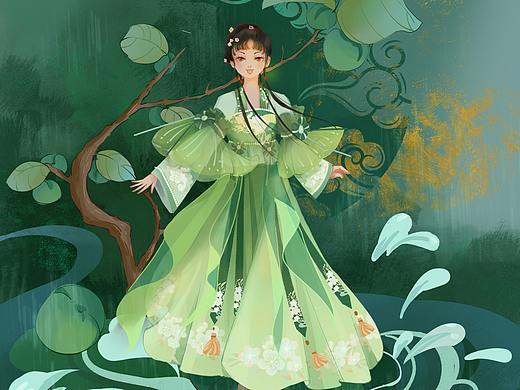 黛玉青梅行服装插画设计