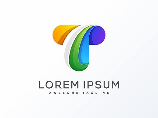 国外炫彩几何T标志logo素材AI格式