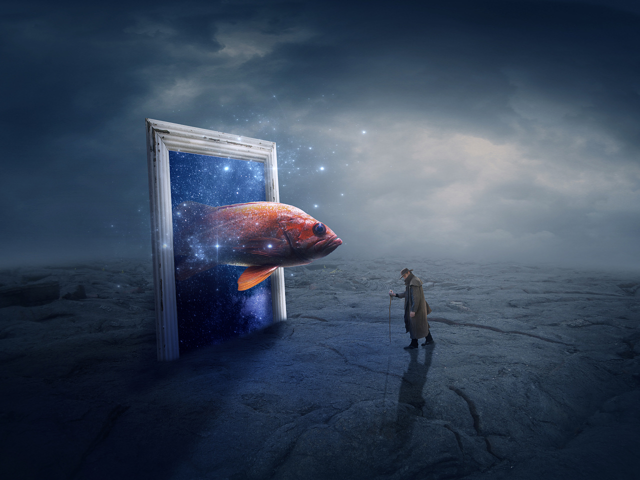 ps海报合成,穿越时空的鱼和老人