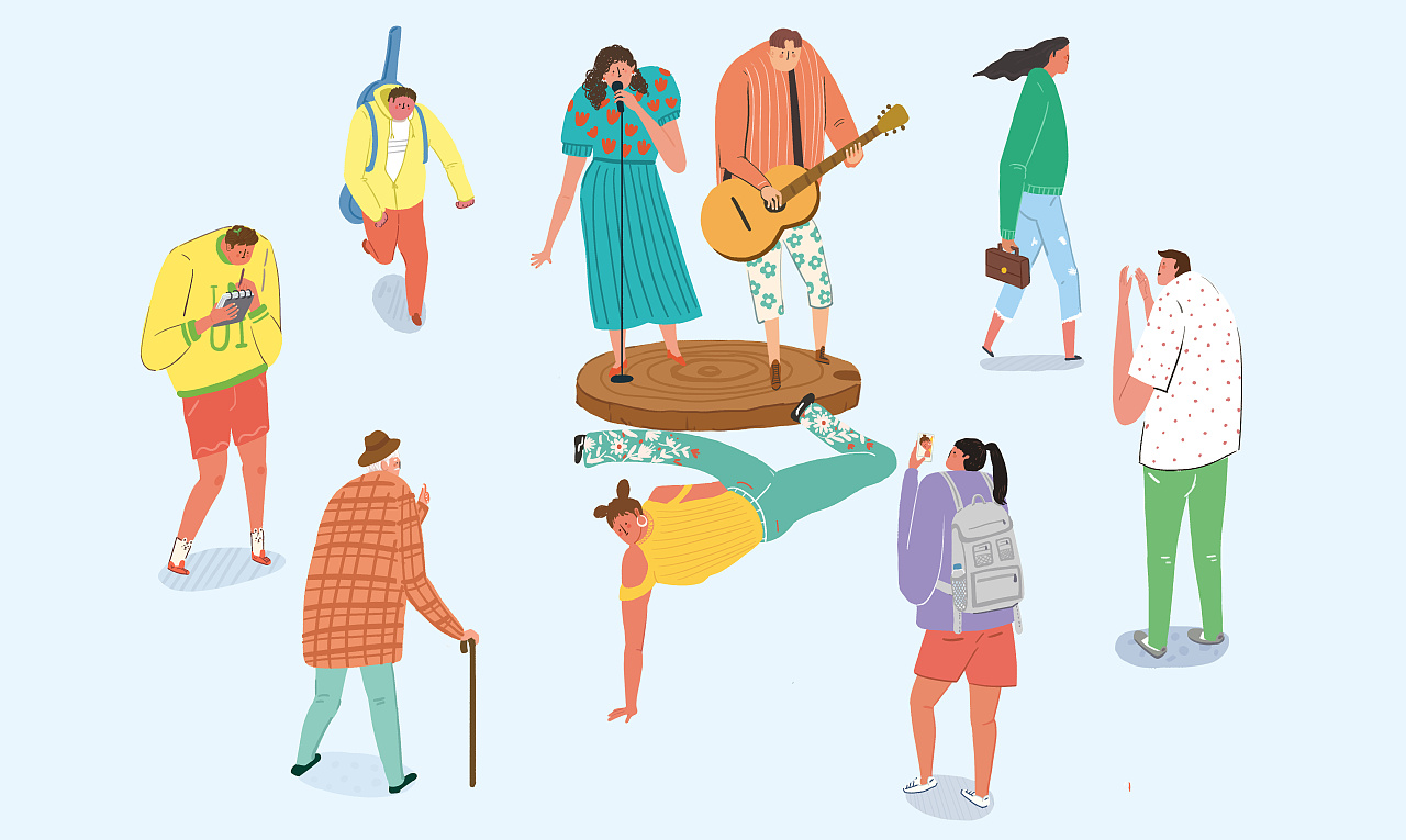 临摹练习-扁平风人物|插画|商业插画|小q啊哦 - 临摹作品 - 站酷