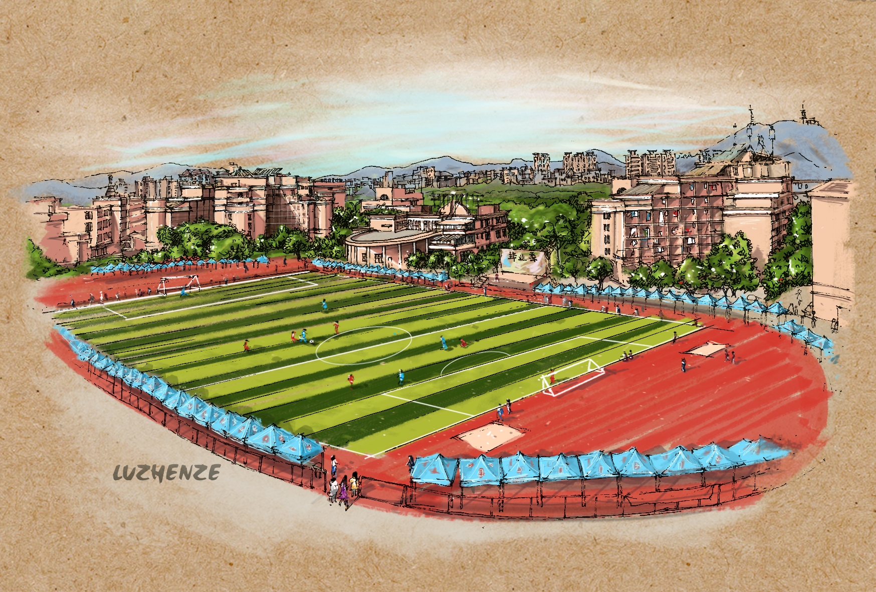 珠江学院.操场明信片制作