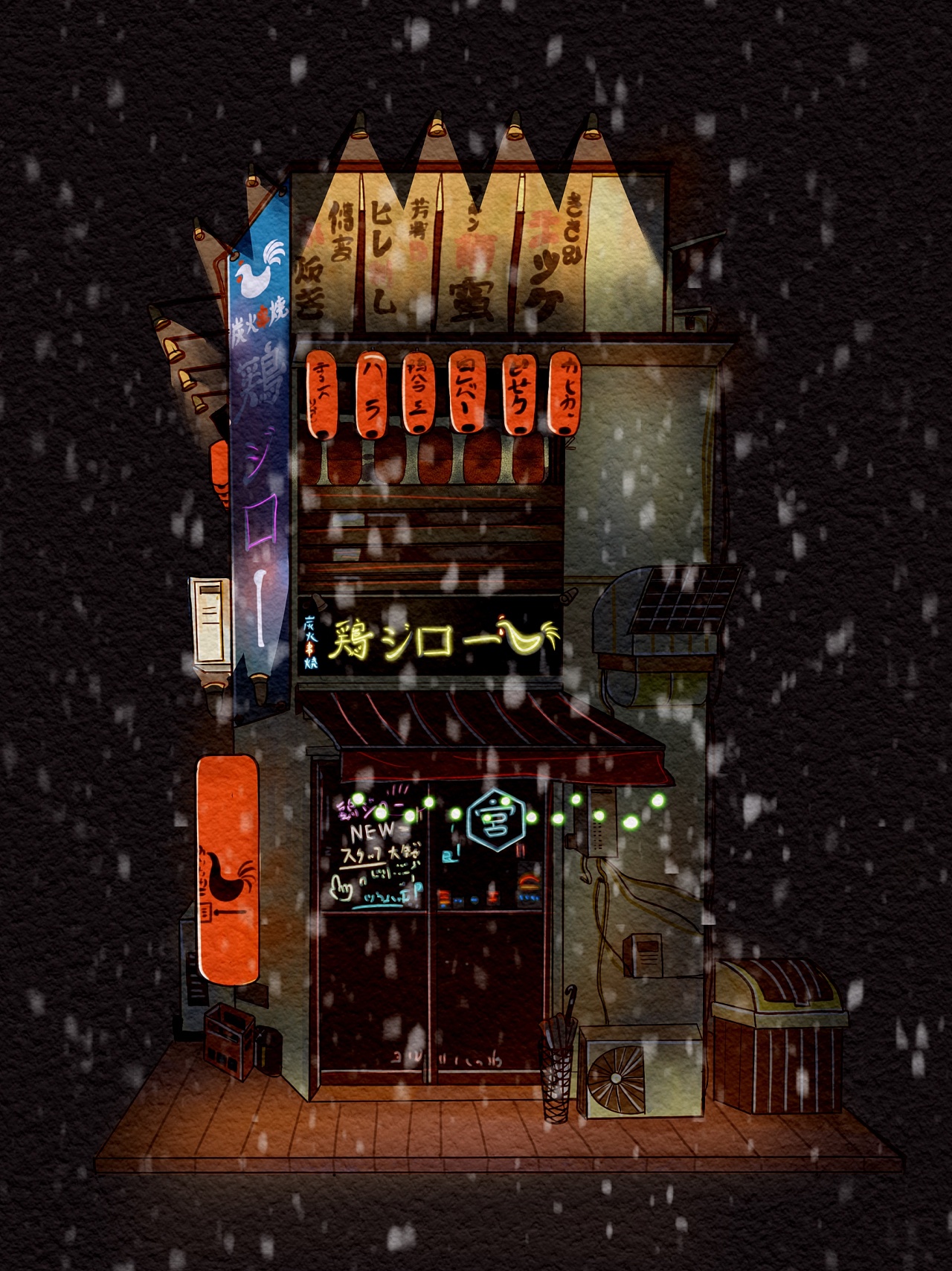 水彩风格插画日式商铺