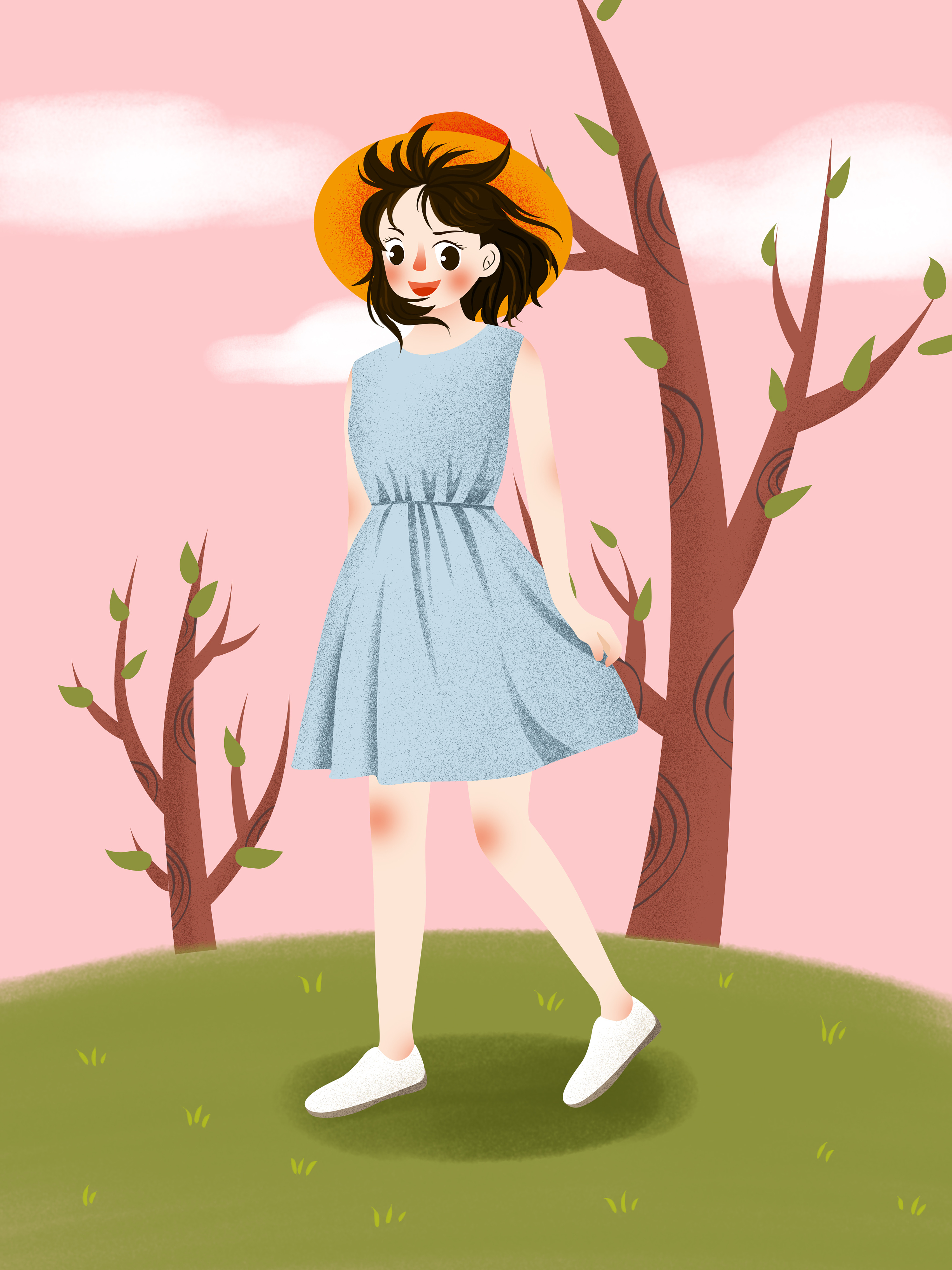 噪点风格手绘插画