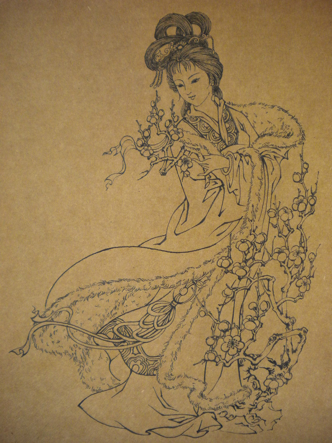 白描仕女图线描林黛玉毛笔字