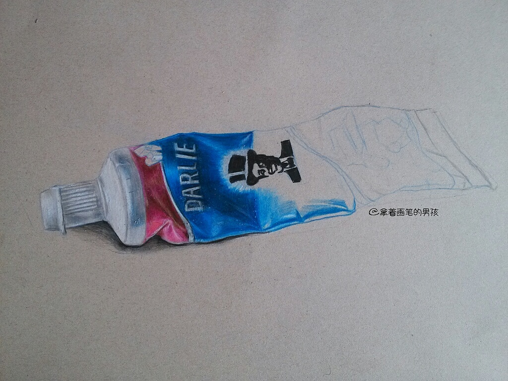 彩铅手绘【牙膏】|纯艺术|绘画|拿着画笔的男孩 - 原创作品 - 站酷