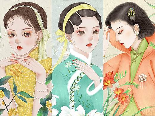 古风暖冬少女花卉二十四节气插画