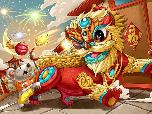 新年舞狮插画