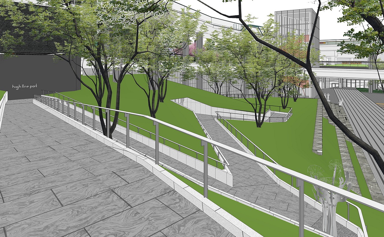 成都万科高线公园景观SU模型下载