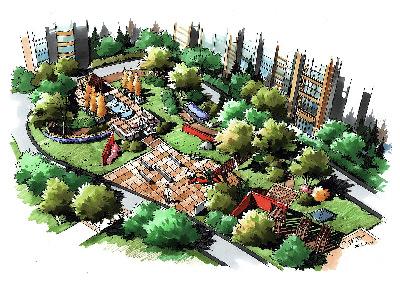 园林景观线稿步骤图上色作品欣赏(七)