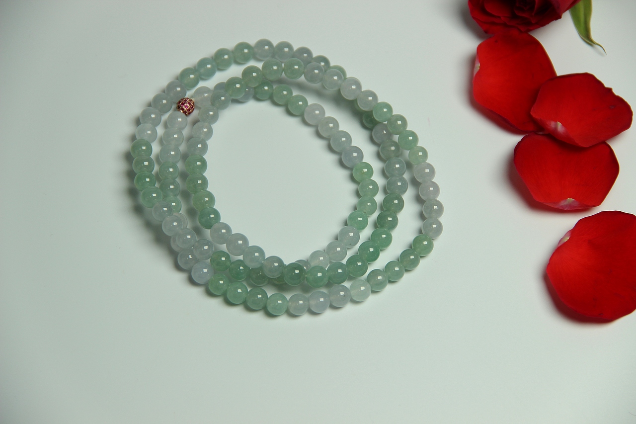 种水多彩翡翠圆珠项链 奇玉记