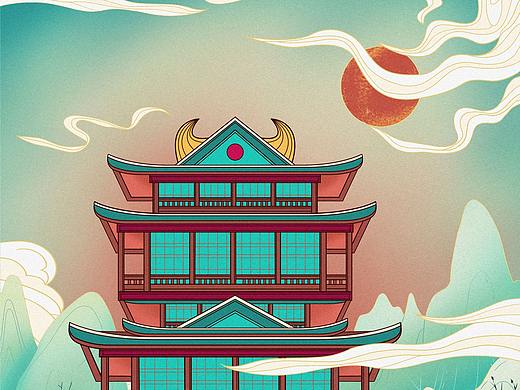 中国风建筑插画