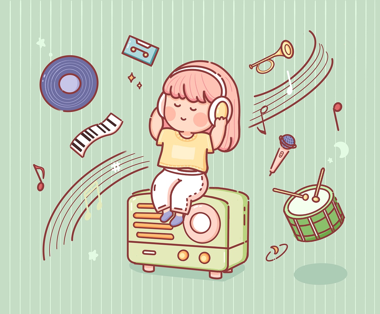听音乐的女孩|插画|儿童插画|大树1991 - 原创作品 - 站酷 (ZCOOL)